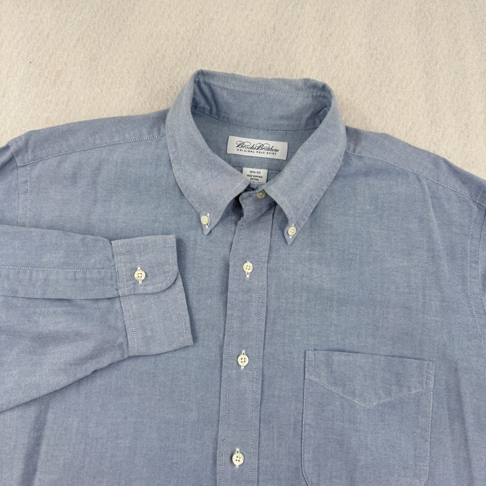 Brooks Brothers Mens Long Sleeve Dress Shirt 16.5-33 Blue Made in USA Preppy